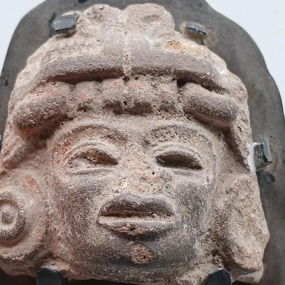 LOT 18: Pre-Columbian Carved Stone Head on Mexico Sterling Silver Back