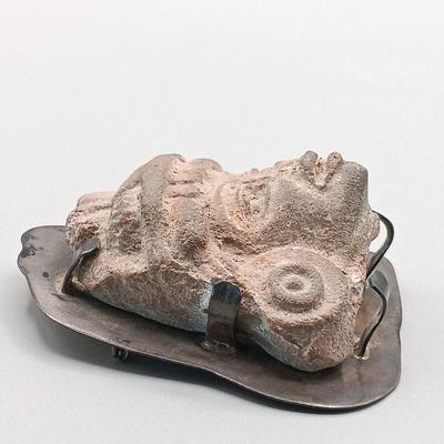 LOT 18: Pre-Columbian Carved Stone Head on Mexico Sterling Silver Back