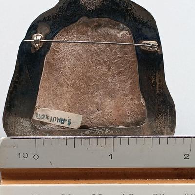 LOT 18: Pre-Columbian Carved Stone Head on Mexico Sterling Silver Back