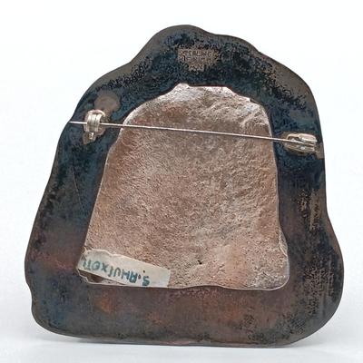 LOT 18: Pre-Columbian Carved Stone Head on Mexico Sterling Silver Back