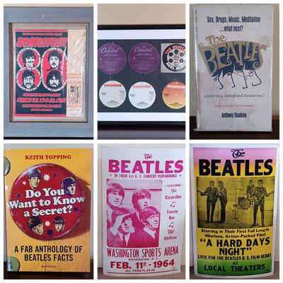 LOT 108B: Beatlefest 1980 Secaucus, NJ Program and Ticket, Framed LP Labels and Sticker, Contemporary Concert Posters & More
