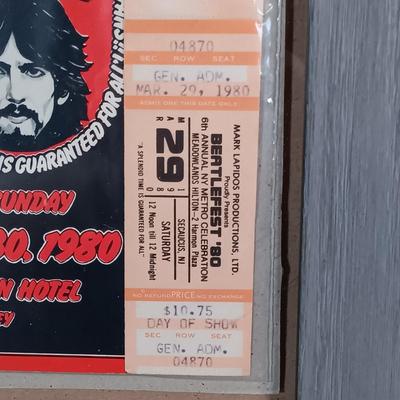 LOT 108B: Beatlefest 1980 Secaucus, NJ Program and Ticket, Framed LP Labels and Sticker, Contemporary Concert Posters & More