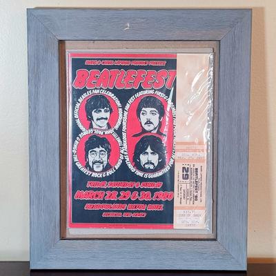 LOT 108B: Beatlefest 1980 Secaucus, NJ Program and Ticket, Framed LP Labels and Sticker, Contemporary Concert Posters & More