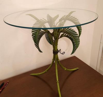 Lot #287 Small Glass Topped Occasional Table - Palm Motif