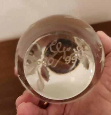 Lot #293 Godinger Crystal Paperweight - limited/signed - Holly/Christmas theme