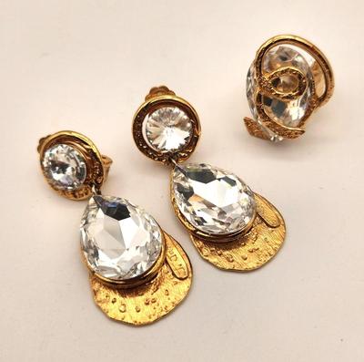 Lot #296 Artisan Ring and Clip Earring Set - Blingy!