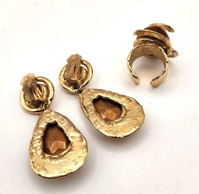 Lot #296 Artisan Ring and Clip Earring Set - Blingy!