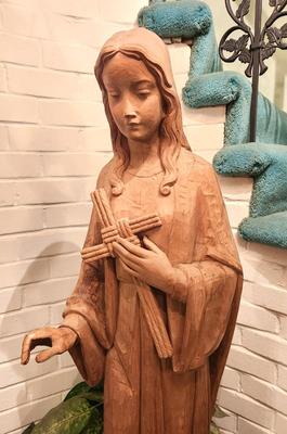 Lot #298 Church-Sized Carved Wooden Blessed Virgin Mary Statue
