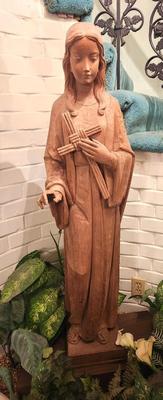 Lot #298 Church-Sized Carved Wooden Blessed Virgin Mary Statue
