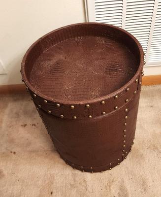 Lot #301 Vintage Faux Leather Drum Side Table/Storage