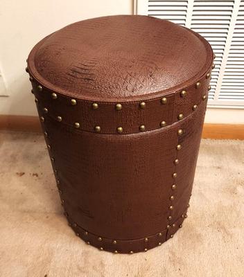 Lot #301 Vintage Faux Leather Drum Side Table/Storage