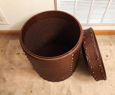 Lot #301 Vintage Faux Leather Drum Side Table/Storage