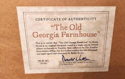 Lot #303 Lithograph "Old Georgia Farmhouse" by listed artist Butler Brown - hand signed