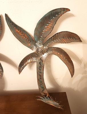 Lot #304 Pair of Painted Copper Wall Pieces - signed - Palm Trees