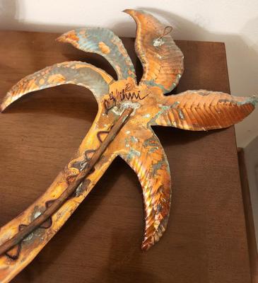 Lot #304 Pair of Painted Copper Wall Pieces - signed - Palm Trees