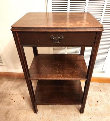 Lot #308 Vintage Side Table/Nightstand with drawer, 2 shelves
