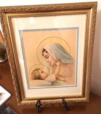 Lot #309 Lovely Vintage Print - Virgin Mary with Child - nicely framed
