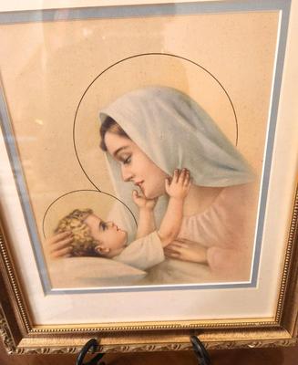 Lot #309 Lovely Vintage Print - Virgin Mary with Child - nicely framed