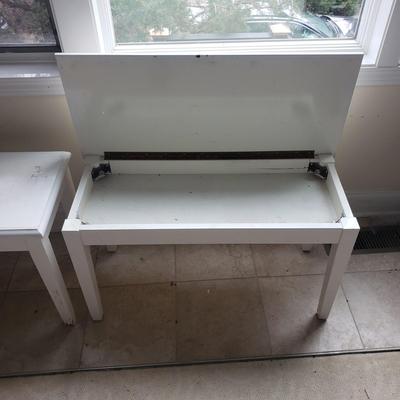 Two White Matching Benches w/ Storage (PB-KD)