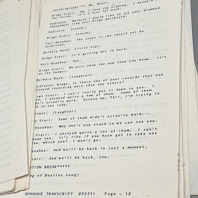 LOT 130B: Transcript From 1981 Phil Donahue Show Featuring Ringo Starr and Barbara Bach