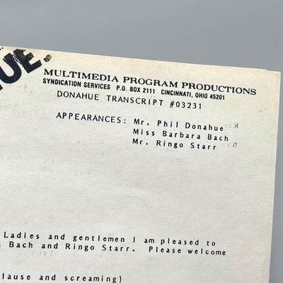 LOT 130B: Transcript From 1981 Phil Donahue Show Featuring Ringo Starr and Barbara Bach