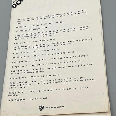 LOT 130B: Transcript From 1981 Phil Donahue Show Featuring Ringo Starr and Barbara Bach