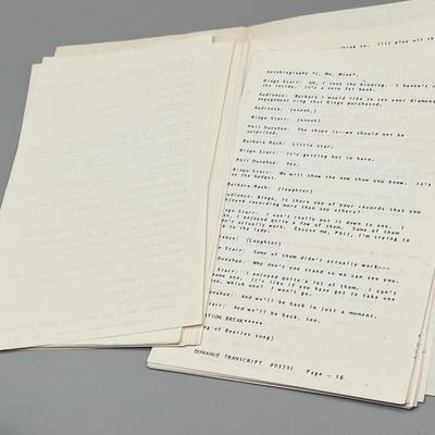 LOT 130B: Transcript From 1981 Phil Donahue Show Featuring Ringo Starr and Barbara Bach