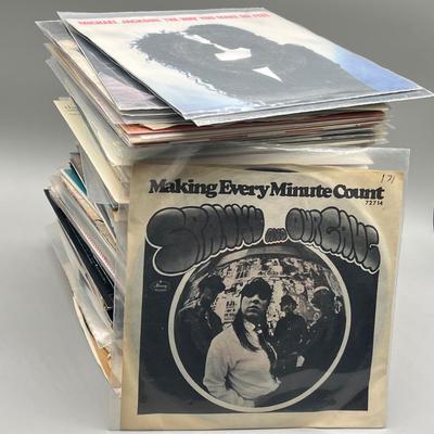 LOT 135B: Stack of 45s Vinyl (Dozens of Records) - Bruce Springsteen, AC/DC, Bob Dylan and Much More