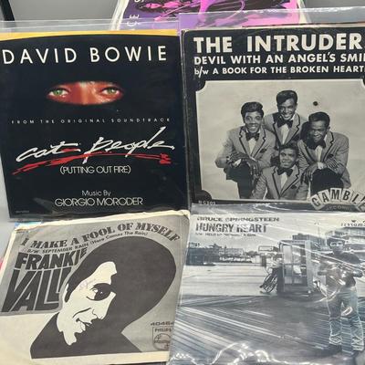 LOT 136B: Stack of 45s Vinyl (Dozens of Records) - Elvis, David Bowie, Joan Jett and Much More