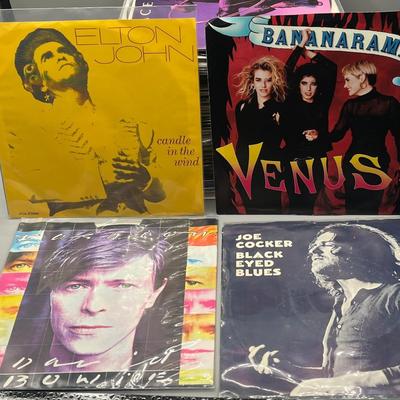 LOT 136B: Stack of 45s Vinyl (Dozens of Records) - Elvis, David Bowie, Joan Jett and Much More