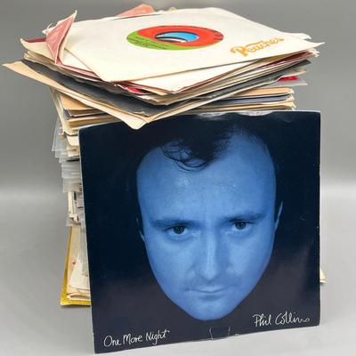 LOT 137B: Stack of 45s Vinyl (Dozens of Records) - Frank Zappa, Cyndi Lauper, Phil Collins and Much More