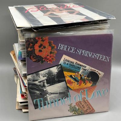 LOT 162B: Stack of 45s Vinyl (Dozens of Records) - Bruce Springsteen, Blondie, Elton John and Much More