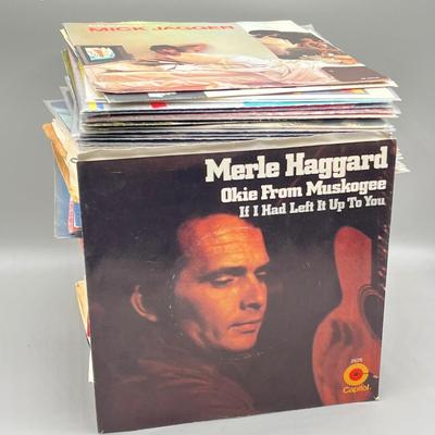LOT 181B: Stack of 45s Vinyl (Dozens of Records) - Merle Haggard, The Cars, Duran-Duran and Much More