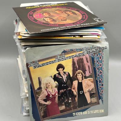 LOT 182B: Stack of 45s Vinyl (Dozens of Records) - Journey, Willie Nelson, The Righteous Brothers and Much More