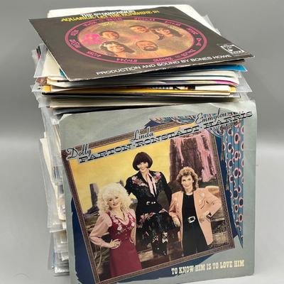 LOT 182B: Stack of 45s Vinyl (Dozens of Records) - Journey, Willie Nelson, The Righteous Brothers and Much More