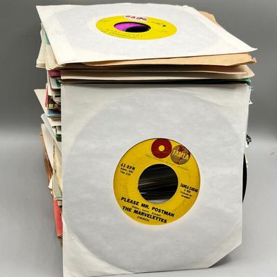LOT 185B: Stack of 45s Vinyl (Dozens of Records) - Led Zeppelin, The Beach Boys, Rolling Stones and Much More
