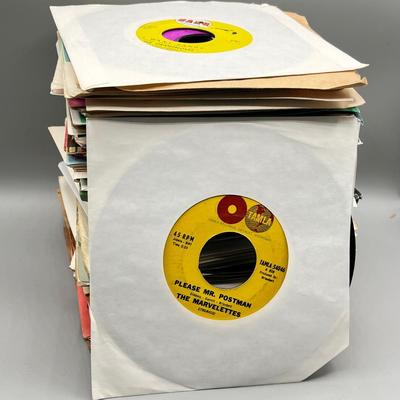 LOT 185B: Stack of 45s Vinyl (Dozens of Records) - Led Zeppelin, The Beach Boys, Rolling Stones and Much More