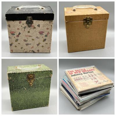 LOT 191B: Three Vintage 45 Record Carrying Cases Filled with Vinyl Single Records - Elvis, Prince, Rolling Stones and Much More