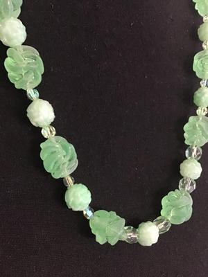 Green Bead and Crystal Beaded Necklace