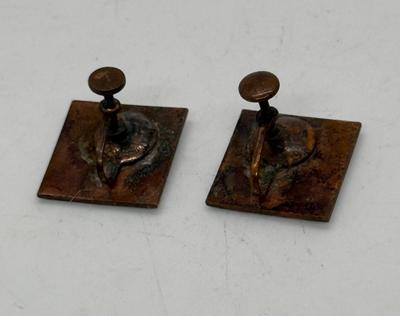 Vintage Art Deco Screw Back Earrings Abstract white with blue & red