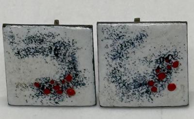 Vintage Art Deco Screw Back Earrings Abstract white with blue & red