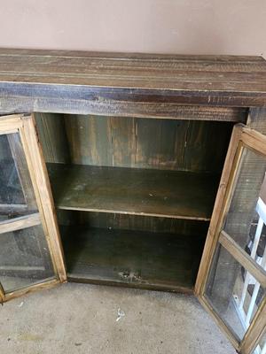 Farmhouse Distressed Accent Sideboard Cabinet with Storage shelves and glass doors