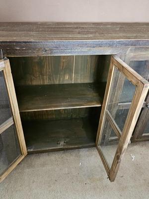 Farmhouse Distressed Accent Sideboard Cabinet with Storage shelves and glass doors