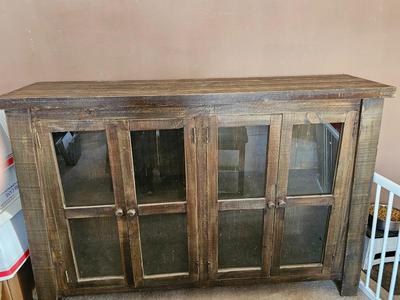 Farmhouse Distressed Accent Sideboard Cabinet with Storage shelves and glass doors