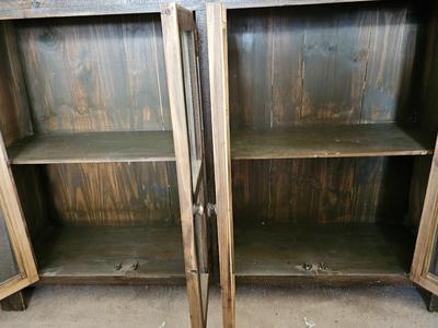 Farmhouse Distressed Accent Sideboard Cabinet with Storage shelves and glass doors