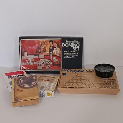 LOT 114B: Vintage Aries Travel Backgammon, Marlboro Poker Chip Set, Pleasantime Domino Set & More