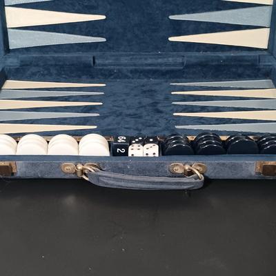 LOT 114B: Vintage Aries Travel Backgammon, Marlboro Poker Chip Set, Pleasantime Domino Set & More