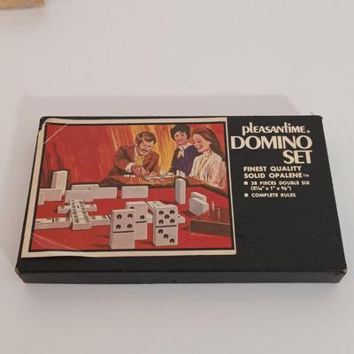 LOT 114B: Vintage Aries Travel Backgammon, Marlboro Poker Chip Set, Pleasantime Domino Set & More