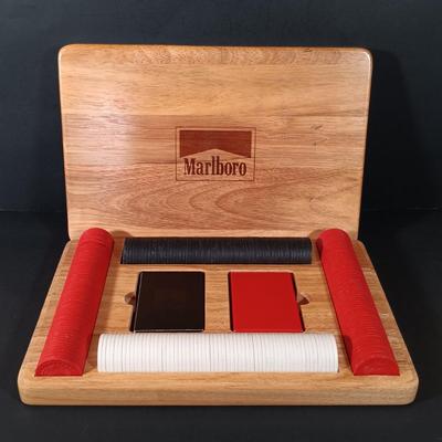 LOT 114B: Vintage Aries Travel Backgammon, Marlboro Poker Chip Set, Pleasantime Domino Set & More
