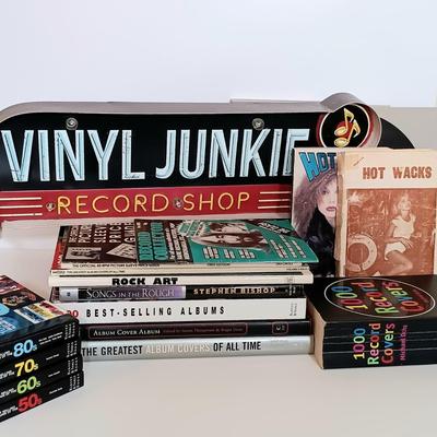 LOT 157B: Vinyl Junkie Sign w/ Books on Record Collecting